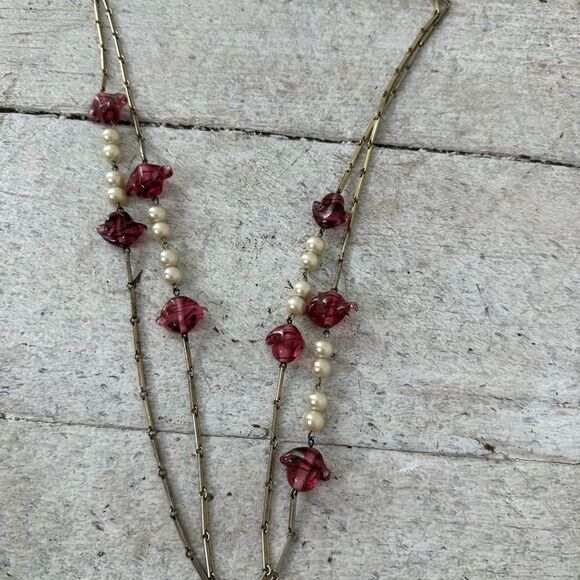 Vintage 28” Murano Glass And Faux Pearl Infinity Necklace - Picture 6 of 7